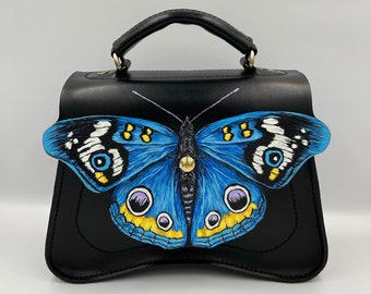 Leather Crossbody Bag, Handmade & Painted, Crossbody Handbag, Butterfly Form Bag, Premium Genuine Leather Bag, Anti-allergenic Leather