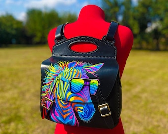 Leather Backpack, Handmade & Painted, Book Messenger Bag, Leather Laptop Backpack, Personalized Backpack