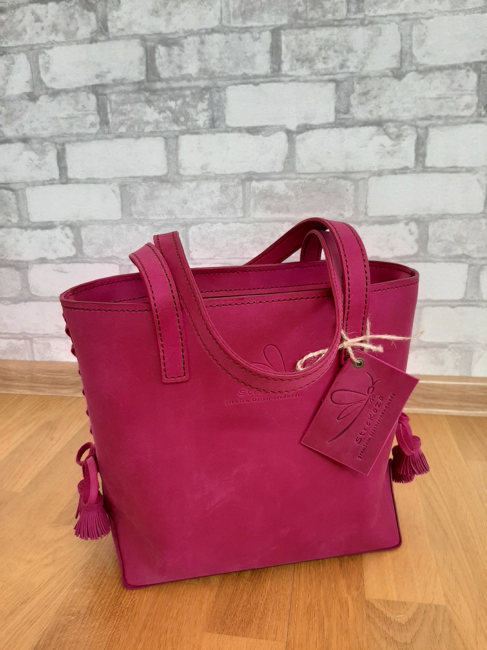 Women Fuchsia Leather Shoulder/Top handle Bag Shopper Etsy
