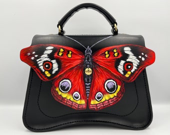 Leather Crossbody Bag, Handmade & Painted, Crossbody Handbag, Butterfly Form Bag, Premium Genuine Leather Bag, Anti-allergenic Leather