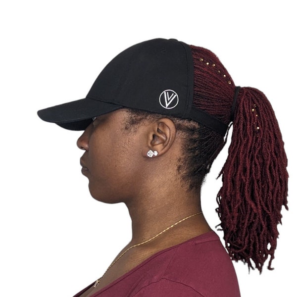 Black Backless Satin Lined Adjustable Baseball Cap Hat for Women with Dreadlocks Sisterlocks Locs Curly Hair Natural Hair