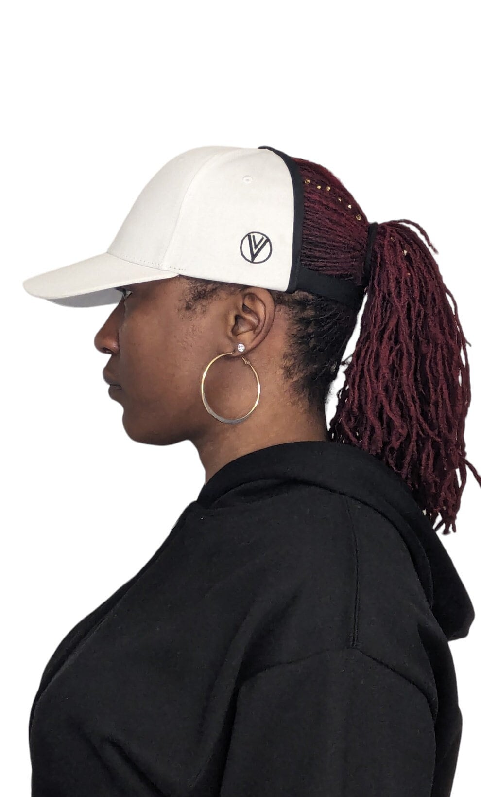 Black White Satin Lined Backless Cap for Locs, Natural Hair, Buns