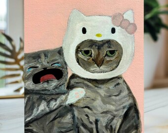 Cute Kitties Couple Flat Canvas Acrylic Painting