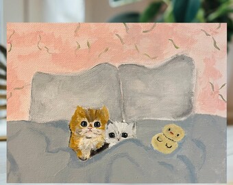 Kitties Cuddling Flat Canvas Acrylic Painting