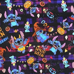 Stitch Fabric 100% Cotton Fabric Tumbler cut Fat Quarter Disney Collage Halloween