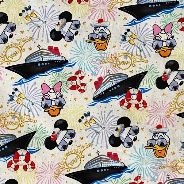 Disney Cruise Fabric 100% Cotton Fabric by the Yard Disney Characters Mickey Mouse Minnie Mouse Donald Daisy Duck