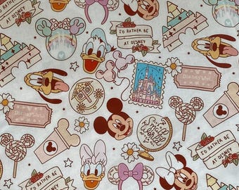 Disney Parks Fabric 100% Cotton Fabric by the Yard Disney Magic Kingdom It's a Small World Treats Ears Mickey Minnie Mouse Donald Daisy Duck
