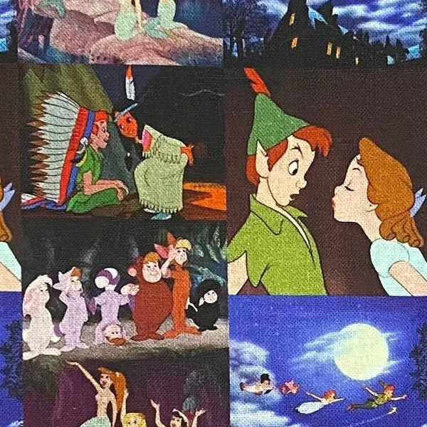 18" x 10"  Disney Peter Pan Fabric 100% Cotton Fabric Remnant Neverland Wendy Darling Lost Boys Mermaid Cove Tigerlily Fabric