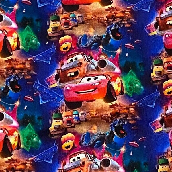 18x10” Disney Cars Fabric 100% Cotton Fabric Remnant Lighting McQueen, Tow Mater, Sally Doc, Radiator Springs