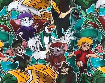 Disney Rescuers 100% Cotton Fabric by the Yard Disney Collage Rescuers Down Under Miss Bianca Bernard Mice Cody Joanna Collage