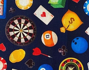 Casino Fabric 100% Cotton Fabric by the Yard Deck of Cards Casino Darts Slot Machine Pool Collage Fabric