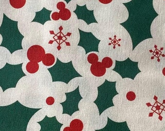 Christmas Fabric 100% Cotton Fabric by the Yard Disney Mickey Mouse Christmas Mistletoe Holly Collage