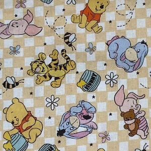 Disney Winnie the Pooh Fabric 100% Cotton Fabric Fat Quarter Tumbler Cut Hundred Acre Wood Checkered Pooh Bear Eeyore Piglet and More