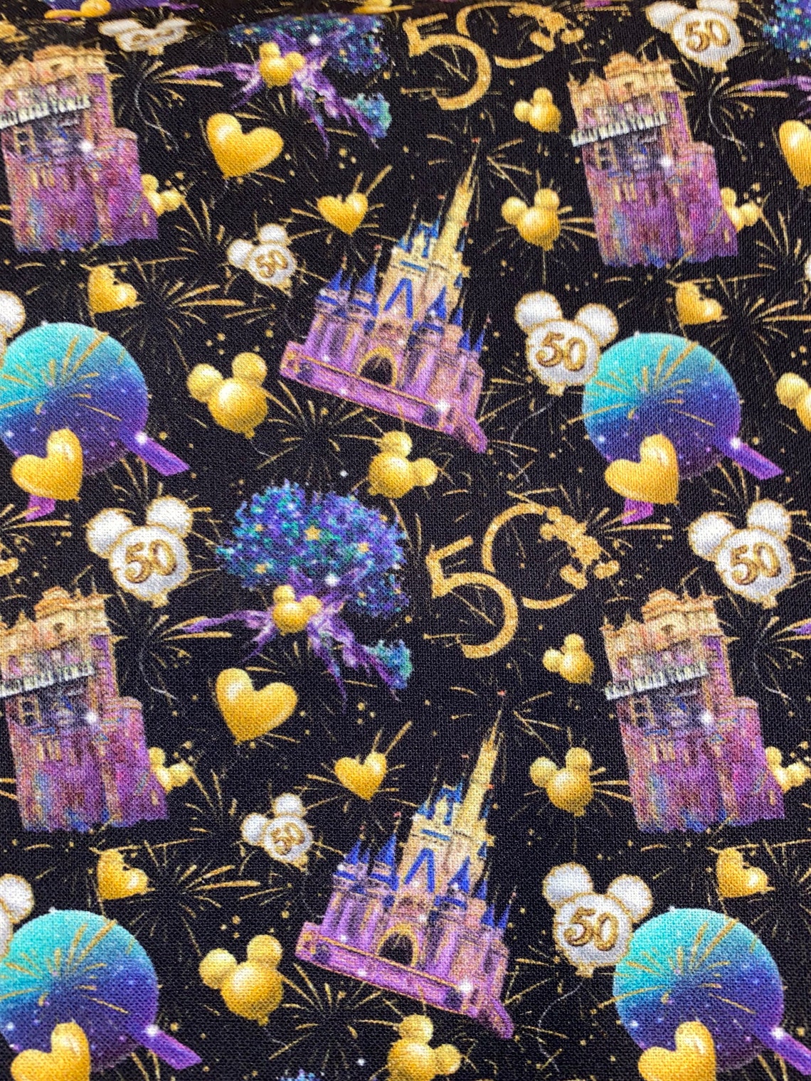 Disney 50th Anniversary Fabric 100 Cotton Fabric by the Yard Etsy