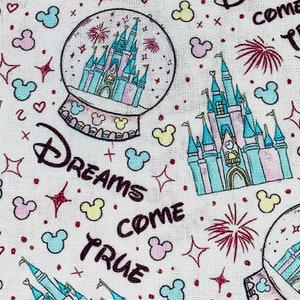 Disney Magic Kingdom fabric 100% Cotton Fabric Fat Quarter Tumbler Cuts Dreams Come True Cinderella Castle Snow Globe Fabric Celebration