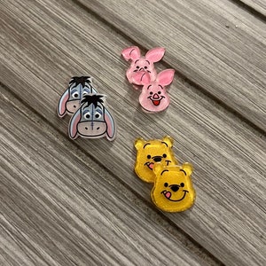 Complete Set of Disney Winnie the Pooh, Eeyore, Piglet GLITTER Flat Back Planar Resin | Hair Bow, Keyring, Magnet, Scrapbook Embellishment