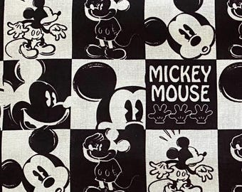 18x10" Disney Mickey Fabric 100% Cotton Fabric Remnant Magic Kingdom Mickey Mouse Vintage Black White Checkered Blocks Collage