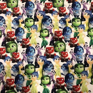 Disney Inside Out Fabric 100% Cotton Fabric Fat Quarter Tumbler Cut Disney Emotions Joy Fear Anger Sadness Disgust Collage