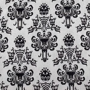 18x10” Haunted Mansion 100% Cotton Fabric Remnant Disney White and Black Wallpaper design Ghost
