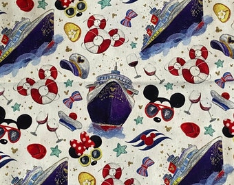 Tela Disney Cruise, 100 % algodón, corte Fat Quarter Tumbler, Disney Vacation, Mickey Mouse, Minnie Mouse, Sailors Captain, logotipo de Cruise Line.
