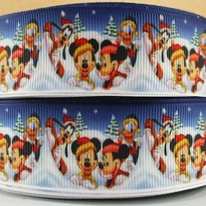 Disney kerstlint 1" hoogwaardig grosgrain lint op maat gesneden collage Disney Mickey Minnie Mouse Donald Goofy Snow Day