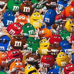 Candy M&M Fabric 100% Cotton Fabric Fat Quarter Tumbler Cut chocolate sweet peanut treat snack