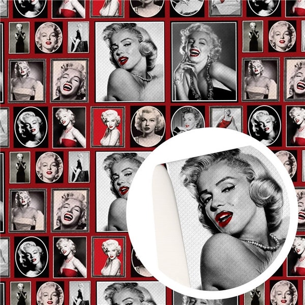 Marilyn Monroe Norma Jeane Collage Red Frames Fabric 100% Cotton Fabric By the Yard