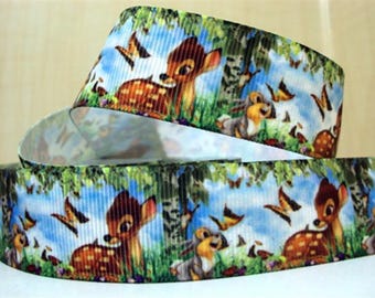 Disney Bambi Ribbon 1" High Quality Grosgrain Ribbon By The Yard Bambi Faun with Butterfly Forest