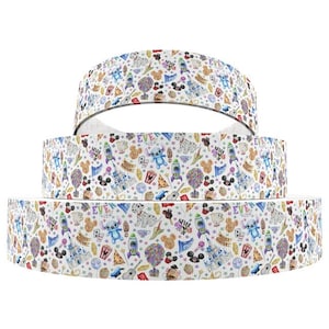 Disney Park Ribbon 3/8&quot;, 1&quot;, 1.5&quot; and 2&quot; High Quality Grosgrain Ribbon By The Yard Castle Snacks Disneyland World Attractions Never Grow Up