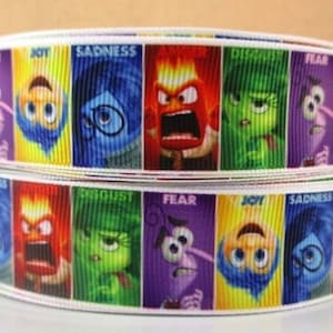 Cinta de Disney Inside Out de 1 pulgada de grogrén de alta calidad cortada a medida con personajes de tristeza, disgusto, alegría, ira y miedo