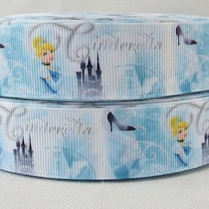 Disney Cinderella Ribbon 1&quot; High Quality Grosgrain Ribbon By The Yard Princess Ribbon Castle Glass Slipper