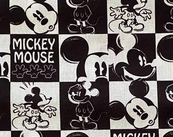 Disney Mickey Fabric 100% Cotton Fabric by the Yard Disney Magic Kingdom Mickey Mouse Black White Checkered Block Collage Vintage