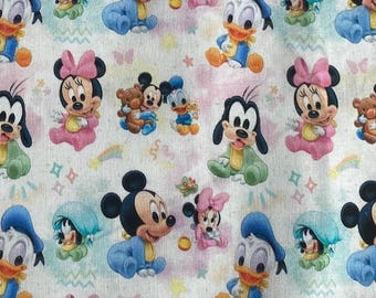 Disney Mickey Baby Fabric 100% Cotton Fabric Fat Quarter Tumbler Cut Mickey Mouse Donald Duck Goofy Daisy Minnie Pluto