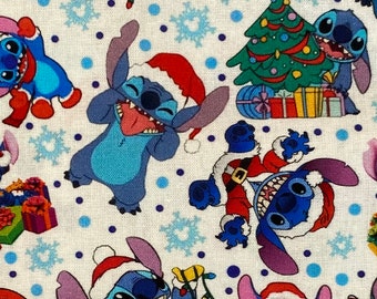 Disney Stitch 100% Cotton Fabric by the yard Disney Christmas Fabric Stitch Santa Hat Christmas tree