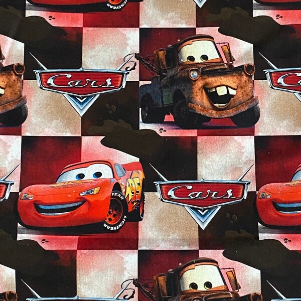 18x10” Disney Cars Fabric 100% Cotton Fabric Remnant Lighting McQueen, Mater, Sally Doc, Radiator Springs