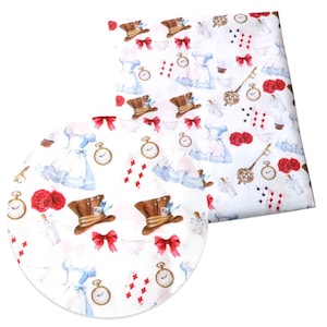 Disney Alice in Wonderland Fabric 100% Cotton Fabric Tumbler Cut Fat Quarter Disney Collage Teacup Hatter Dress Red Roses Playing Cards