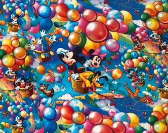 18x10” Mickey Hot Air Balloons Fabric 100% Cotton Fabric Remnant Disney Mickey Minnie Mouse Donald Goofy Pluto Park Fabric Collage