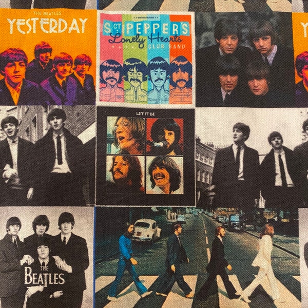 Beatles Fabric 100% Cotton Fabric by the Yard Music Group Album Covers Paul McCartney, John Lennon Ringo Starr George Harrison