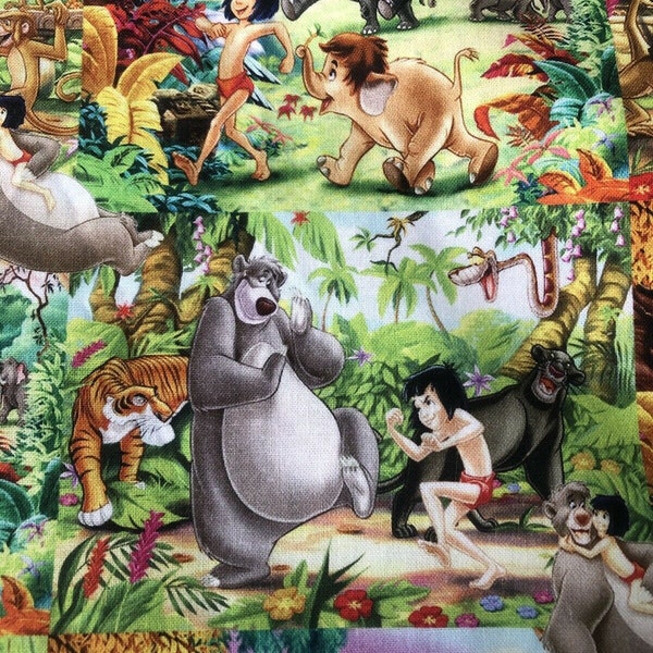 Jungle Book Mowgli Baloo Bagheera 100% Cotton Fabric by the Yard Disney
