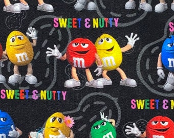 M&M Fabric 100% Cotton Fabric by the Yard Candy chocolate Candies Peanut treat snack Inspired Cloth Material