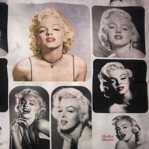 18x10” Marilyn Monroe Norma Jeane Collage Sepia Black White 100% Cotton Fabric Remnant