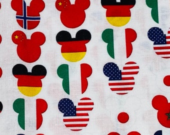 18x10” Epcot Flags Around the World 100% Cotton Fabric Remnant Disney Countries World Showcase