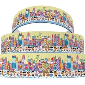 Disney It’s a Small World Ribbon 1&quot;, 1.5&quot; and 2&quot; High Quality Grosgrain Ribbon By The Yard Magic Kingdom Disney Attraction