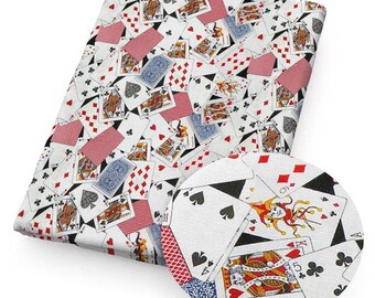 Cards Fabric 100% Cotton Fabric Fat Quarter Tumbler Cut Deck of Cards Casino Queen of Hearts Joker Clubs Spades Collage