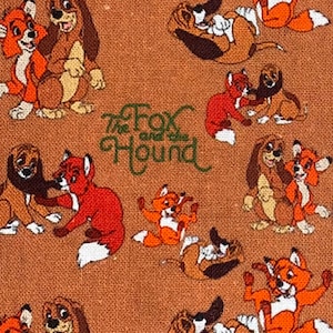 Disney Fox and the Hound Fabric 100% Cotton Fabric Fat Quarter Tumbler Cut Dog Copper Fox Todd Animal Friends