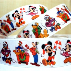 Disney kerstlint 1" hoogwaardig grosgrain lint op maat gesneden collage Disney Xmas Fab Five 5 Mickey Minnie Mouse Donald Goofy