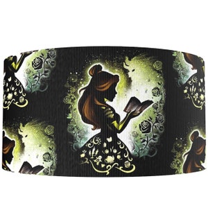 Nastro Disney La Bella e la Bestia da 1" e 1,5" Nastro grosgrain di alta qualità tagliato su misura Silhouette di Belle Disney Rose incantate e libro