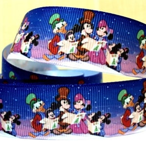 Disney kerstlint 1" hoogwaardig grosgrain lint op maat gesneden collage Disney Christmas Carol Mickey Minnie Mouse Donald Scrooge Duck
