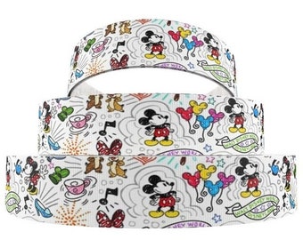 Cinta de Disney Mickey Mouse de 3/8", 1", 1,5" y 2", cinta de grogrén de alta calidad cortada a medida, cinta de dibujo/cinta de lazo para el cabello, cordones y más.