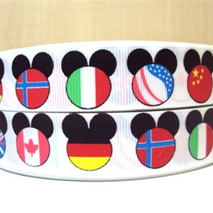 Disney Flags Ribbon 7/8&quot; High Quality Grosgrain Ribbon By The Yard Disney Parks Hidden Mickeys